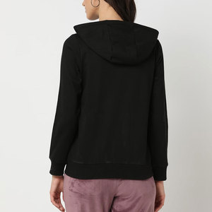 BIG TEN APPAREL Sweat-shirt à capuche zippé en coton noir pour femme, coupe classique, couleur unie, tricoté, manches longues, respirant, idéal pour l'automne - Product Image 3