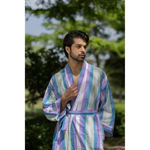 Pure Cotton Boho Men's Kimono <b>Robe</b> Geometric Luxury Dressing Gown Summer Unisex Onesie Bathrobe Relax Fit <b>Beach</b> Fleece - Product Image 1