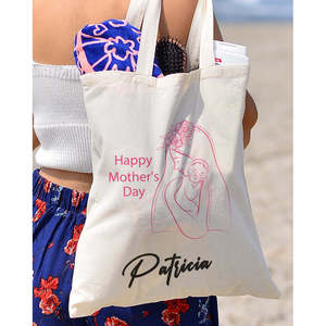 Bolsa de Mano Personalizable Rosa con Gran Capacidad, Cierre Abierto, Decoración Floral y con Letras, para Todas las Temporadas, para el Día de la Madre - Product Image 1