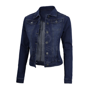 Chaquetas vaqueras ajustadas de invierno a medida del fabricante para mujer, estampado personalizado, bordado, piel de oveja, acolchado, algodón azul marino oscuro - Product Image 5