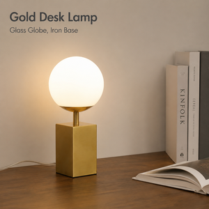 Lámpara de mesa moderna dorada con globo de cristal, base de hierro, bombilla E27, interruptor regulador de intensidad para dormitorio, estudio, sala de estar, oficina - Product Image 2