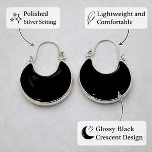 Pendientes de Plata de Ley 925 con Ónix Negro en Forma de Luna Creciente, Joyería Artesanal de Moda - Product Image 5