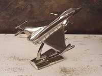 Modèle d'avion de chasse en aluminium poli, ornement de bureau Art Déco, pièce de collection d'avion militaire, décoration d'intérieur argentée