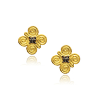 Black Ink Flower Design Vintage türkische handgemachte Großhandel 925 Sterling Silber 22 Karat Gold Ohr stecker