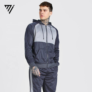 Chándal de Invierno Ecológico Personalizado para Hombre, Nuevo Estilo, Gris, con Bloques de Color, Cremallera, Capucha, Ajustado, Talla Grande, Liso, Corte Entallado - Product Image 1