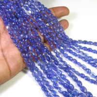 Perles ovales en Tanzanite bleue 100% naturelle, polies et lisses, de haute qualité, pleochroïques, avec remplissage de fissures, 5x4-9x6mm, brin de 4 pouces, pour DIY