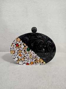 Bolso de mano con aspecto de mármol con flor hecha a mano, resina, Perla de imitación, chapado en oro, bolso con abalorio de mariposa Vintage, boda para mujer - Product Image 6