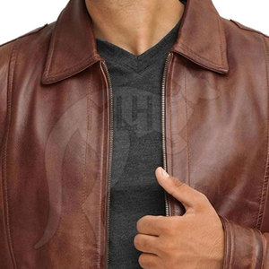 เสื้อแจ็คเก็ตหนังวัวแท้คุณภาพสูงสำหรับผู้ชาย ปี 2024 คอตั้ง โลโก้ด้านหน้า กันลม เป็นมิตรกับสิ่งแวดล้อม ระบายอากาศได้ดี - Product Image 5