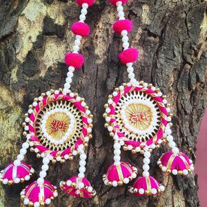 Decoración de puerta India Pompom colorido Shubh Labh colgante hecho a mano Pompom Shubh Labh para decoración de entrada - Product Image 2