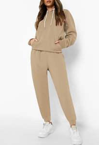 Conjunto de chándal liso con capucha para mujer, ropa de calle elegante hecha de forro polar de algodón 100%, comodidad transpirable, ajuste Flexible para el día a día - Product Image 3