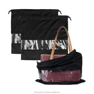 Custom Dust Bags for Handbags Black White Luxury Non Woven Drawstring Transparent Anti Dust Bags for Shoes Cloth Handbags