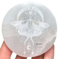 Plaque de sélénite blanche de qualité supérieure en gros, gravée avec les phases de la lune, plaque de charge en sélénite, forme ronde personnalisée à vendre