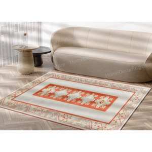 Tapis en laine imprimé orange, décoration de ferme, patchwork, dos en latex, style turc, épaisseur moyenne, tapis doux écologique - Product Image 5