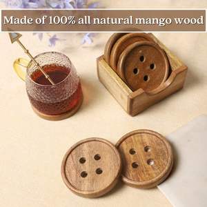 Ensemble de sous-verres en forme de bouton en bois naturel avec support Fini parfait pour protéger votre table et votre comptoir tout en ajoutant de l'élégance - Product Image 3