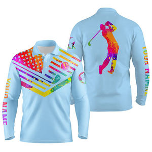 Ropa de golf personalizable para hombre, de secado rápido de alta elasticidad camisetas polo, camisetas con mangas largas antiarrugas transpirables - Product Image 6