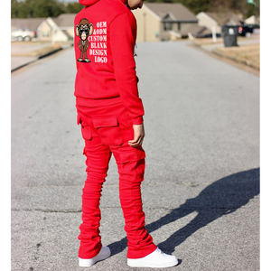 Sweat à capuche personnalisé au design vierge, pantalon évasé empilé, jogging, survêtement de sport brodé en mousse à impression 3D pour hommes - Product Image 5