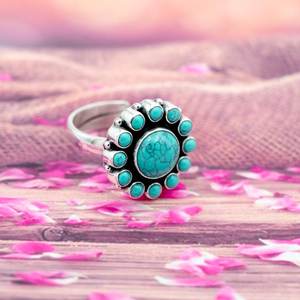 แหวนพลอยเทอร์ควอยซ์สีฟ้าธรรมชาติทำด้วยมือปรับได้แหวนเงินสเตอร์ลิงเครื่องประดับผู้หญิงแหวนเทอร์ควอยซ์ดีไซน์ R0134-GS ไม่ซ้ำใคร - Product Image 4