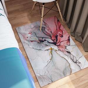 Red and Gray Wool Patchwork <b>Rug</b> Modern Printed <b>Chenille</b> <b>Rug</b> with Latex Backing for Dining Room - Product Image 4