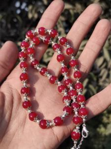 <b>Pink</b> Coral Necklace 8mm Bead Sterling Silver <b>Jewelry</b> July Birthstone Natural Magenta Coral Strand Romantic Wedding Anniversary - Product Image 2