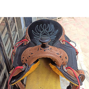 Selle de cheval western haut de gamme en cuir écologique de buffle, finition teinte naturelle au tambour - Product Image 4