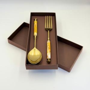 VENTES CHAUDES Serviteur à salade en acier inoxydable doré avec poignée en résine jaune pour un usage domestique et en restaurant - Product Image 6