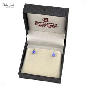 Tanzanite <b>Studs</b> 925 <b>Sterling</b> <b>Silver</b> Gemstone <b>Earrings</b> Jewelry 5mm Trillion Cut Blue Stone Solitaire <b>Stud</b> <b>Earrings</b> at Wholesale - Product Image 3
