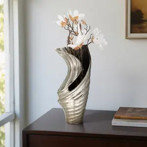 Handcrafted Brass <b>Vase</b> for Export-Ready Boutique Homes Styling <b>Feather</b> Patterned Steel flower <b>Vase</b> by Zahid Exports in India - Product Image 5