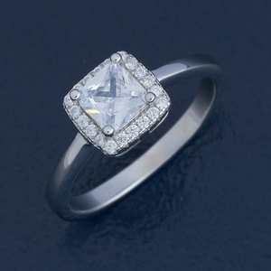 Bague de fiançailles en argent 925 plaqué rhodium avec pierre précieuse taille princesse, collection 180942, idéale pour le platinoïde - Product Image 1