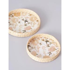 Natural Rattan Fast Food Trays Set of 2 in Round Shape with Different Sizes Perfect for Wedding <b>Tabletop</b> and Dessert Serving - Product Image 3