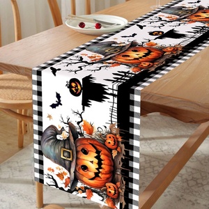 2025 Halloween chemin de Table citrouille épouvantail noir chauve-souris nappe Thanksgiving vacances noir blanc Plaid chemin de Table - Product Image 1