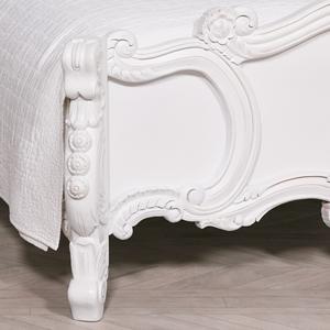 Cherub Rose Carved <b>Bed</b> Made Of Mahogany <b>Wood</b> High Quality With <b>White</b> Color For Bedroom Furniture - Product Image 5