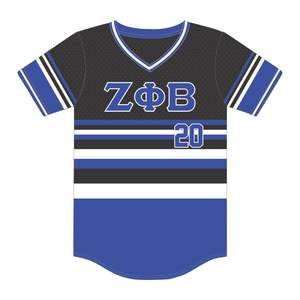Zeta Phi Beta Striped Black Pullover <b>Baseball</b> Jersey 100% Polyester Mesh Sorority Apparel V Neck T Shirt Embroidered Applique - Product Image 2