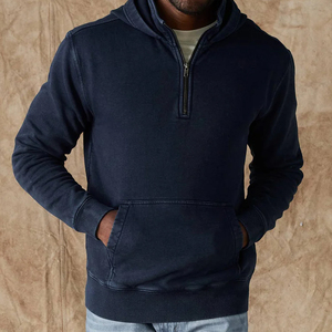 Fleece Quarter Zip Hoodie for Men Cotton Men's Hoodies Custom Sweatshirt With Hooded Mens Street Wear Hoodies - Product Image 3