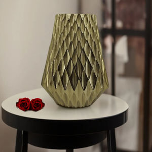 Aluminum Diamond Textured <b>Vase</b> in <b>Gold</b> Finish Decorative Decorative Polyresin Floor <b>Vase</b> (Brown)Restaurant Party Occasions - Product Image 2