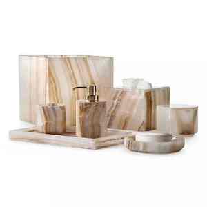 Ensemble de salle de bain en résine élégante organisateur de vanité de qualité supérieure porte-savon porte-brosse à dents plateau de gobelet accessoires de salle de bain à la maison moderne - Product Image 3