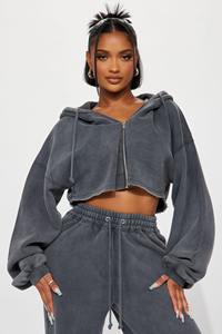 Comprar al por mayor 2025 conjuntos de chándal de moda de las mujeres lavado ácido sol se desvaneció crop cremallera chaqueta con capucha y pantalones de chándal holgados para las mujeres - Product Image 3