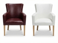 Fauteuil traditionnel à dossier haut en cuir PU avec pieds en bois, chaise longue confortable pour le bureau et l'usage commercial, salle à manger