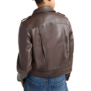 Nueva moda de invierno chaquetas de mujer de longitud corta motocicleta botón abajo traje de gran tamaño recortado chaquetas de cuero genuino - Product Image 3