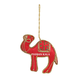Color Rojo Dorado Zari bordado árbol de Navidad adornos colgantes forma de camello con Material de tela utilizado para decoración de fiesta de Festival - Product Image 1