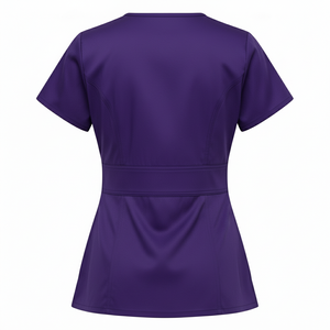 Haut de travail enveloppant à col en V pour femme MITEXCO de qualité supérieure, couleur violet |   Tunique médicale à manches courtes avec plusieurs poches pour les professionnels de la santé - Product Image 2