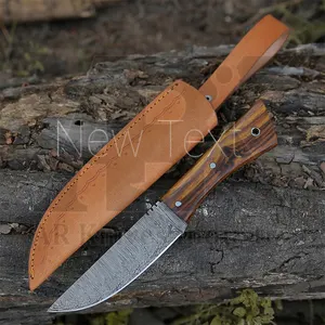 Хит продаж, охотничьи походные ножи с фиксированным лезвием и кожаным футляр, изготовленные на заказ, высококачественные охотничьи ножи ручной работы из Дамаска
