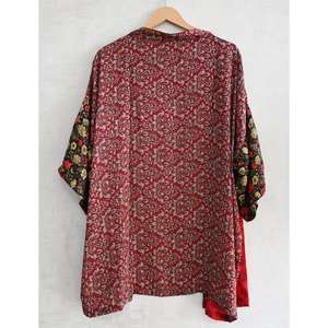 Kimono Corto de Seda Hecho a Mano, Talla Grande, Hasta la Rodilla, con Estampado Floral Indio, Chaqueta de Estilo Bohemio, Ropa de Dormir - Product Image 4