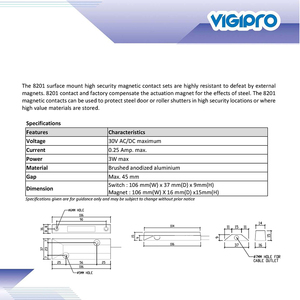Alarme antivol 8201 Contact magnétique en acier à large écart, montage en Surface 30V AC/DC maximum contacts magnétiques miniatures en plastique ABS - Product Image 2