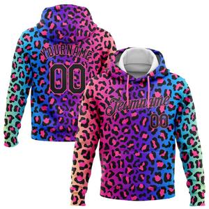 Sweat-shirt à capuche personnalisé cousu violet noir-rose 3D Pattern Design Léopard Sports Pullover - Product Image 1