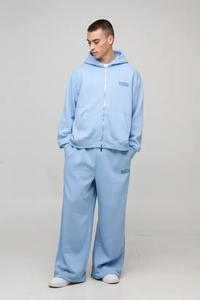 Sweat à capuche zippé personnalisé avec logo OEM pour homme, grande taille, coupe oversize, tendance 2026, en coton épais de qualité supérieure, tissu polaire uni - Product Image 3