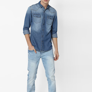 Chemise en jean originale en coton au design vintage pour hommes, élégante coupe régulière, respirante, logo personnalisé imprimé, état neuf 230GSM - Product Image 4