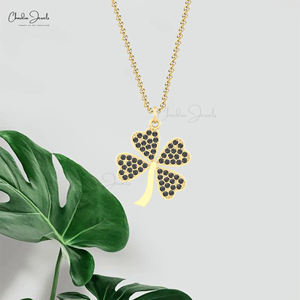 จี้รูปดอกไม้ประดับเพชรดำ 0.90 กะรัต สร้อยคอรูปใบโคลเวอร์สำหรับเป็นของขวัญงานแต่งงาน ทำจากทองคำแท้ 14k สำหรับผู้ค้าส่ง - Product Image 6