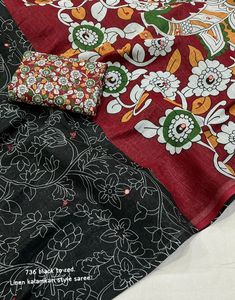 Women's Adults Linen Saree with Allover Aari <b>Mirror</b> and Cotton Tassles Indian Made-in Stock - Product Image 3