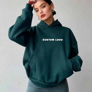 Sudadera con capucha de algodón transpirable de punto grueso para mujer, estilo urbano, personalizada, con estampado frontal, informal, holgada, talla grande - Product Image 5