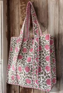 Hand Block Print Cotton <b>Quilted</b> Shoulder Tote <b>Bag</b> Large Indian Weekender Luggage Handmade Washable Weekender Tote <b>Bag</b> - Product Image 2
